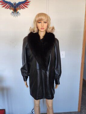 #776 Leather/fox fur coat
